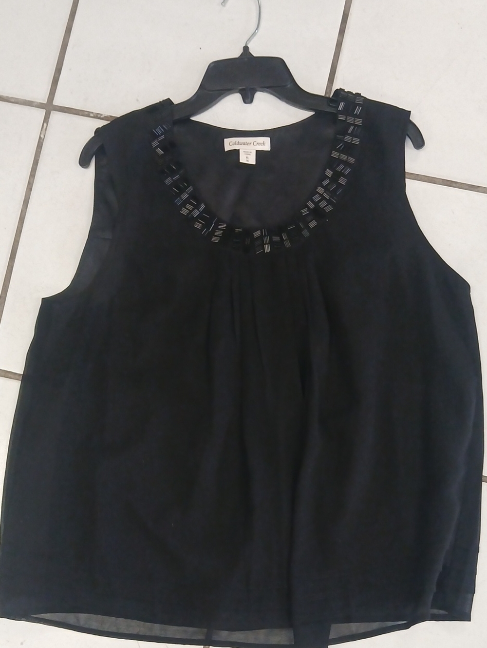 Coldwater Creek Black Sleeveless Beaded Neck Camisole